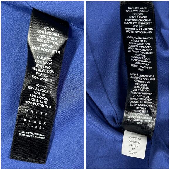 Lot of 2 WHBM TOP Artsy Paris White + BOLERO BLAZER Linen Blend Blue 3/4 Sleeve - Picture 12 of 16